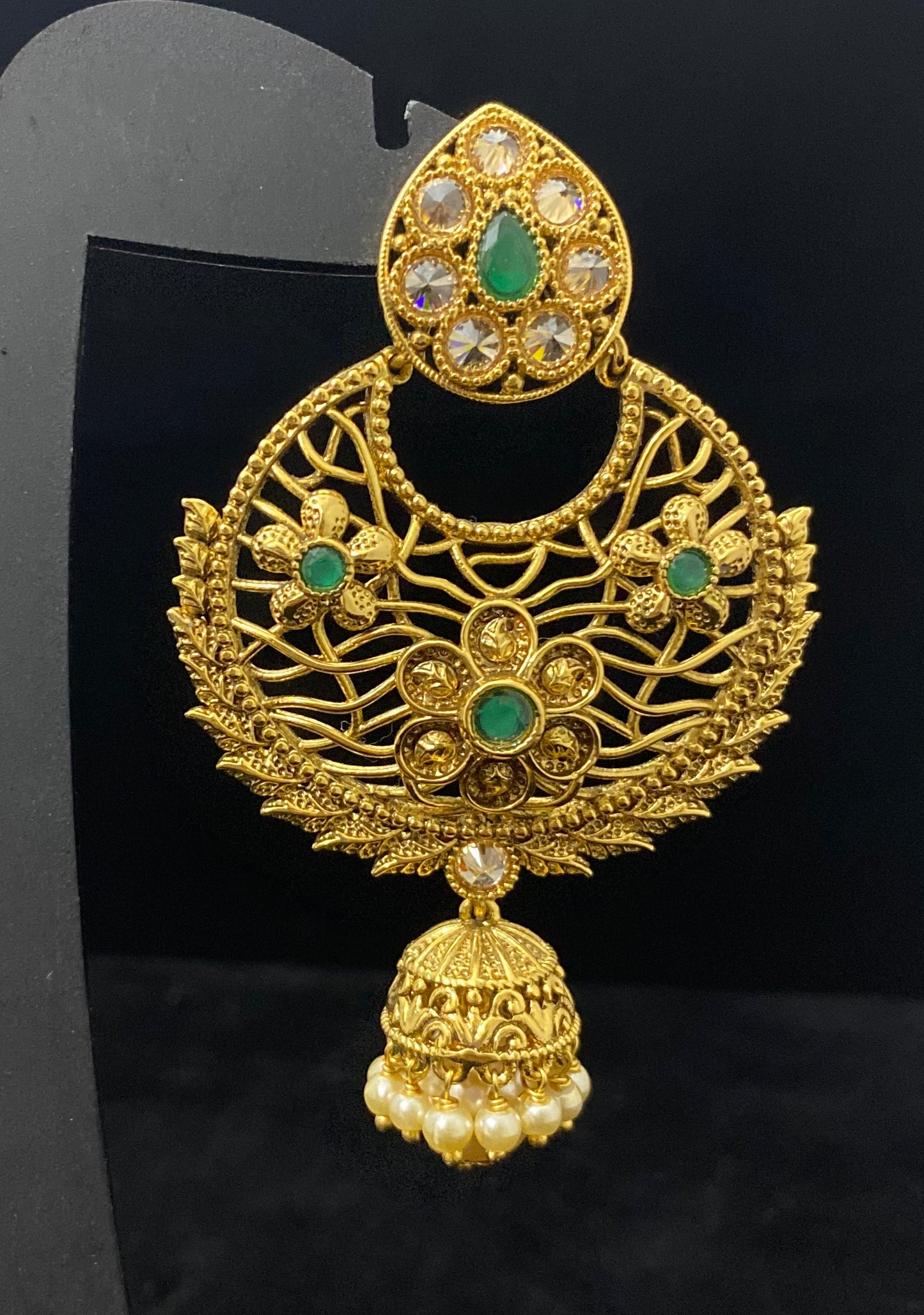 Gold Polki Chandbali Jhumka Earrings