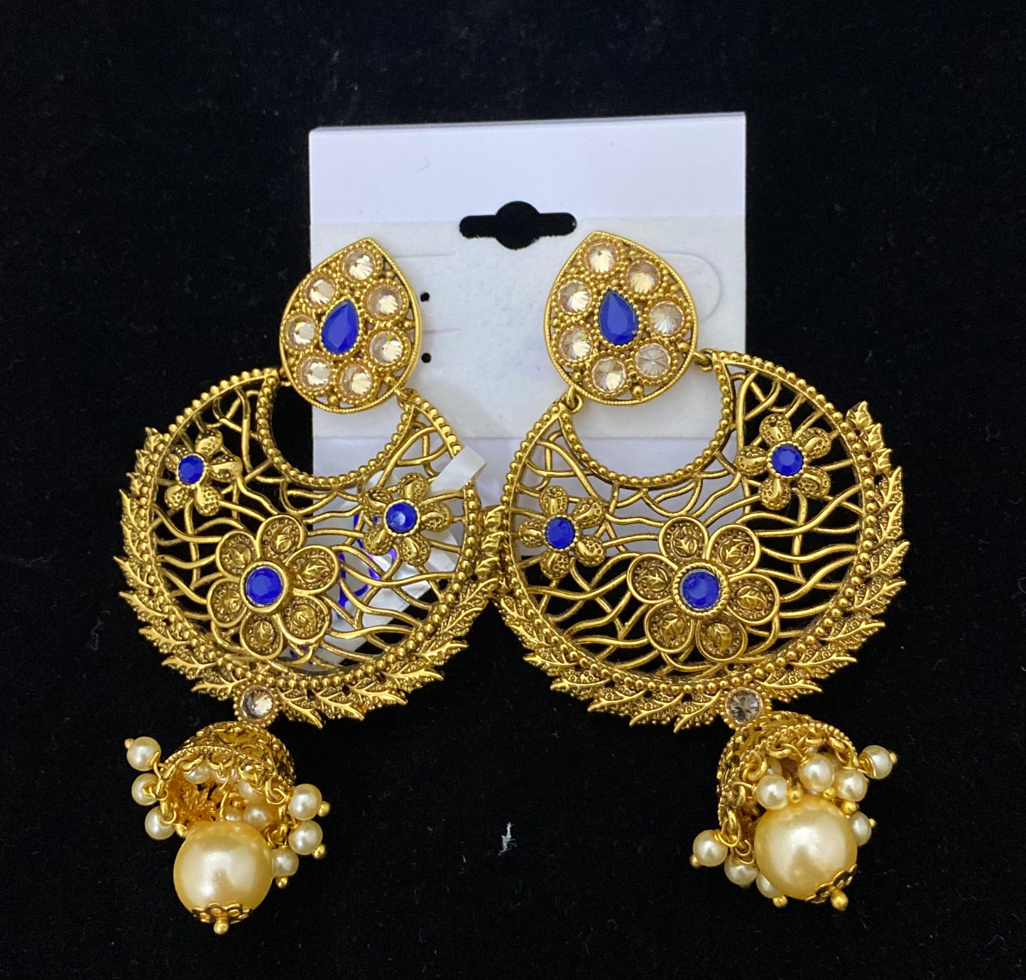 Gold Polki Chandbali Jhumka Earrings