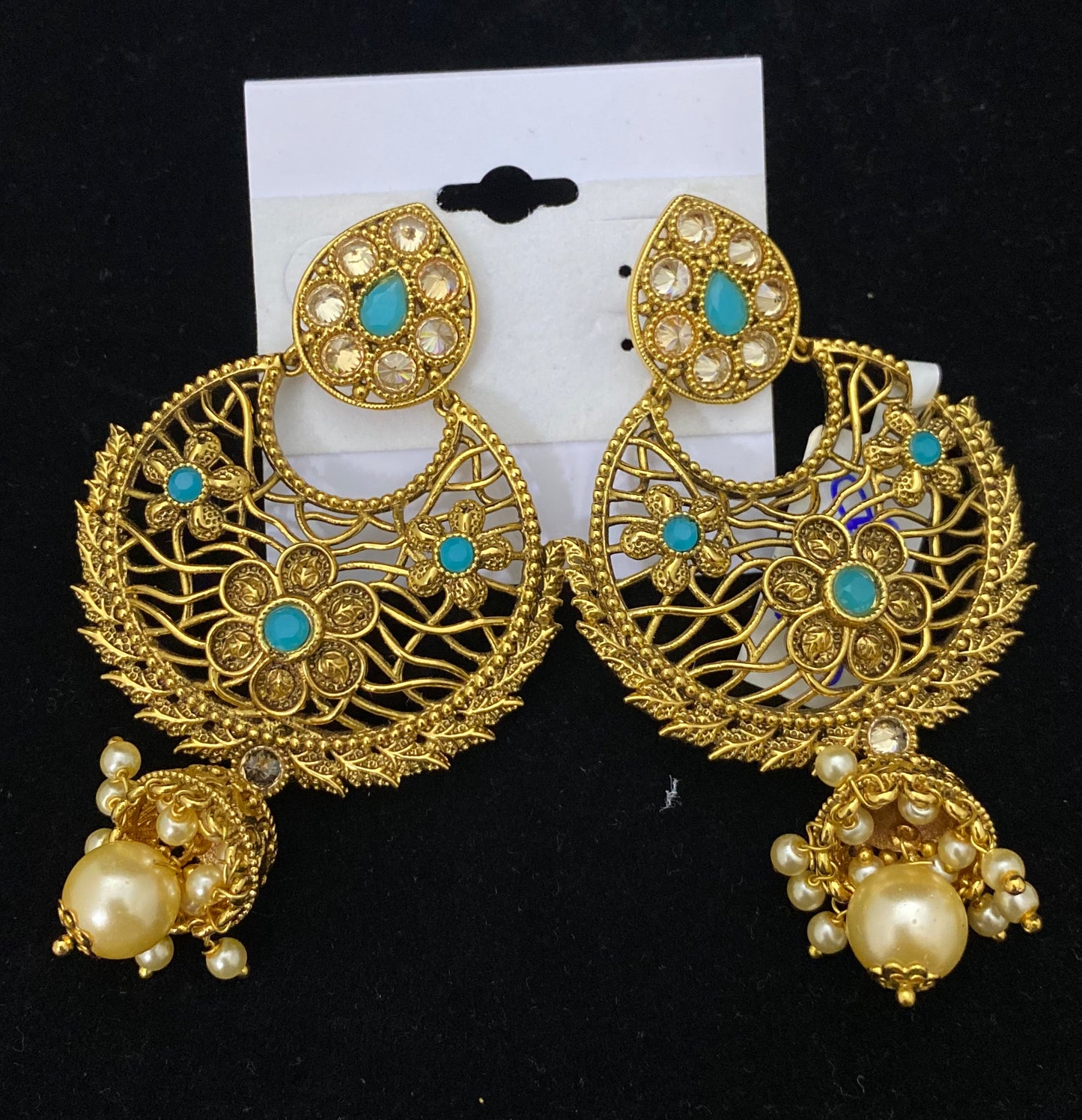 Gold Polki Chandbali Jhumka Earrings