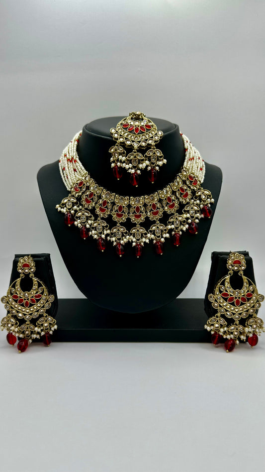Red Pearl Necklace Set