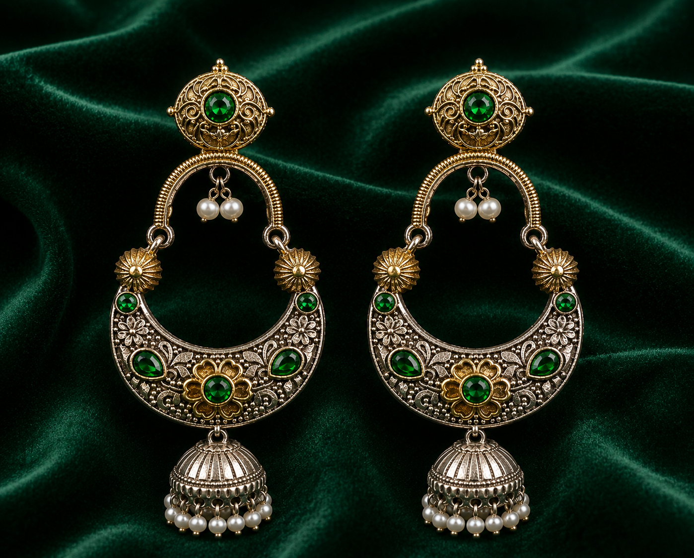Two Tone Oxidize Chandbali