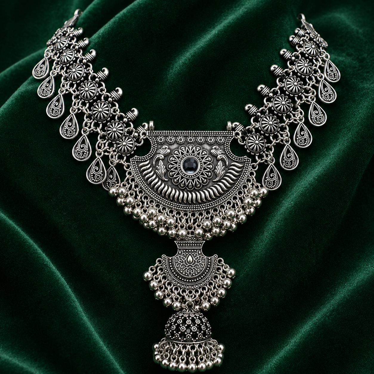 Oxidize Chandbali Jhumka Necklace