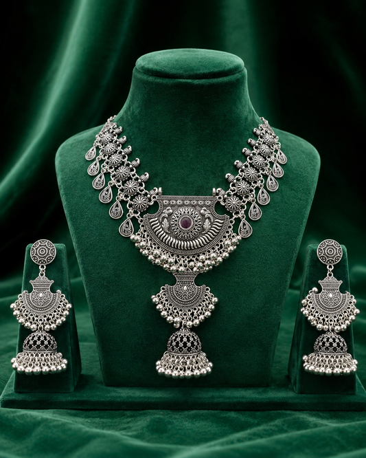 Oxidize Chandbali Jhumka Necklace