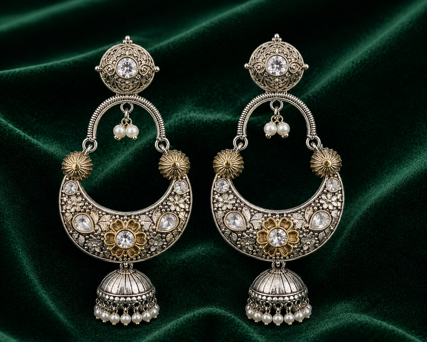 Two Tone Oxidize Chandbali