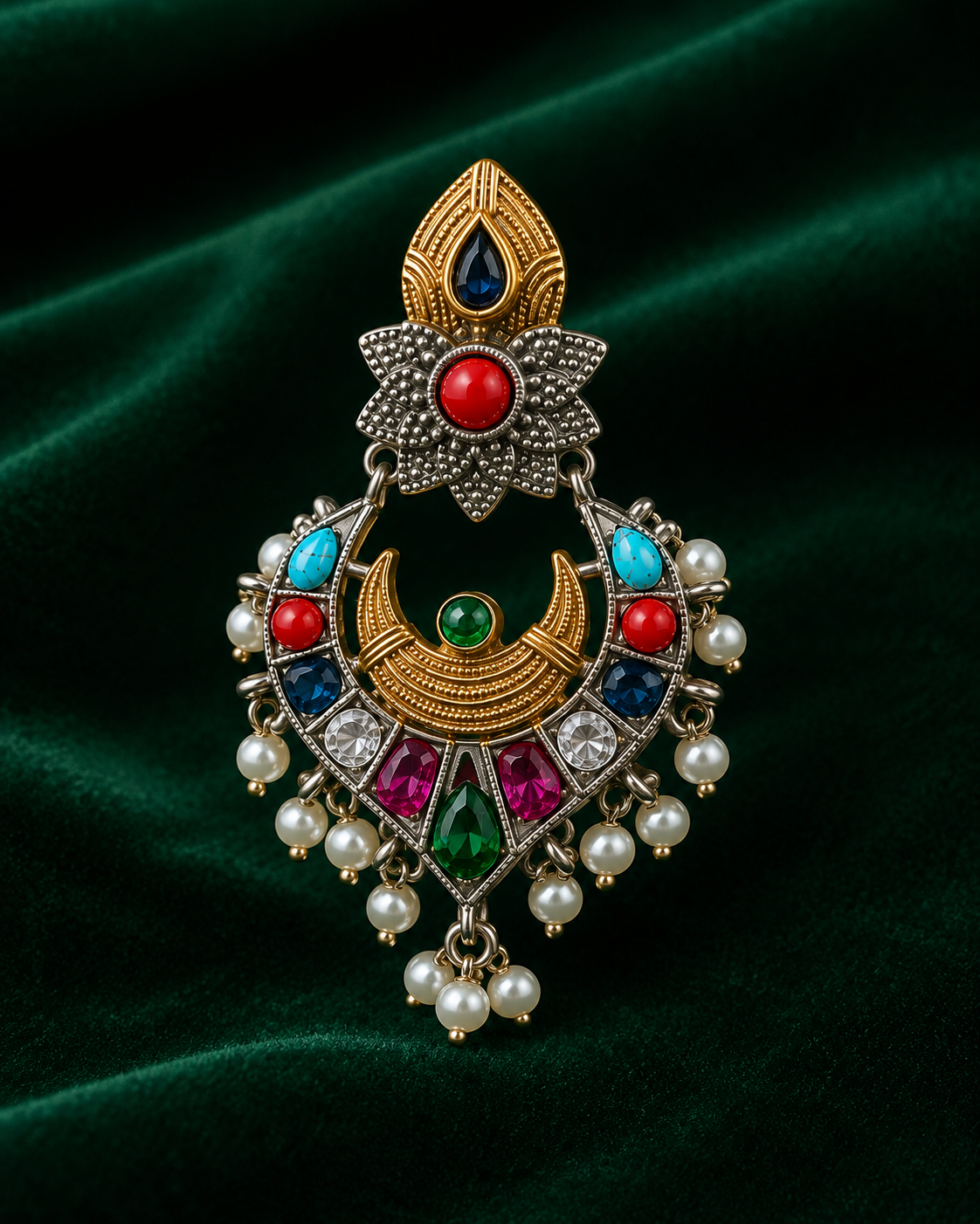 Chandbali Oxidize Two Tone Earring