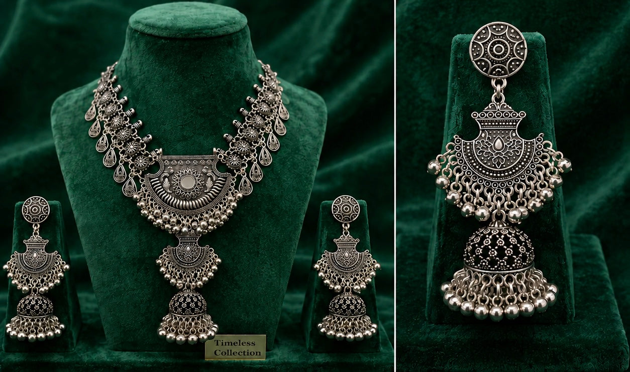 Oxidize Chandbali Jhumka Necklace