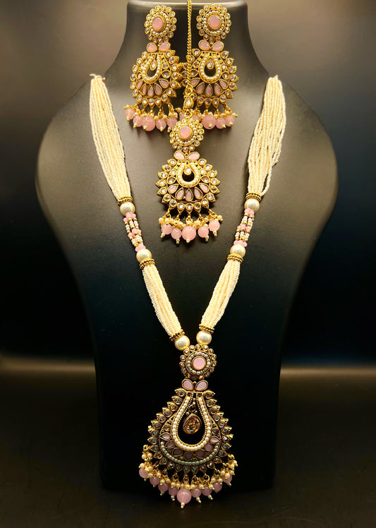 Pearl Pink Beaded Long Necklace
