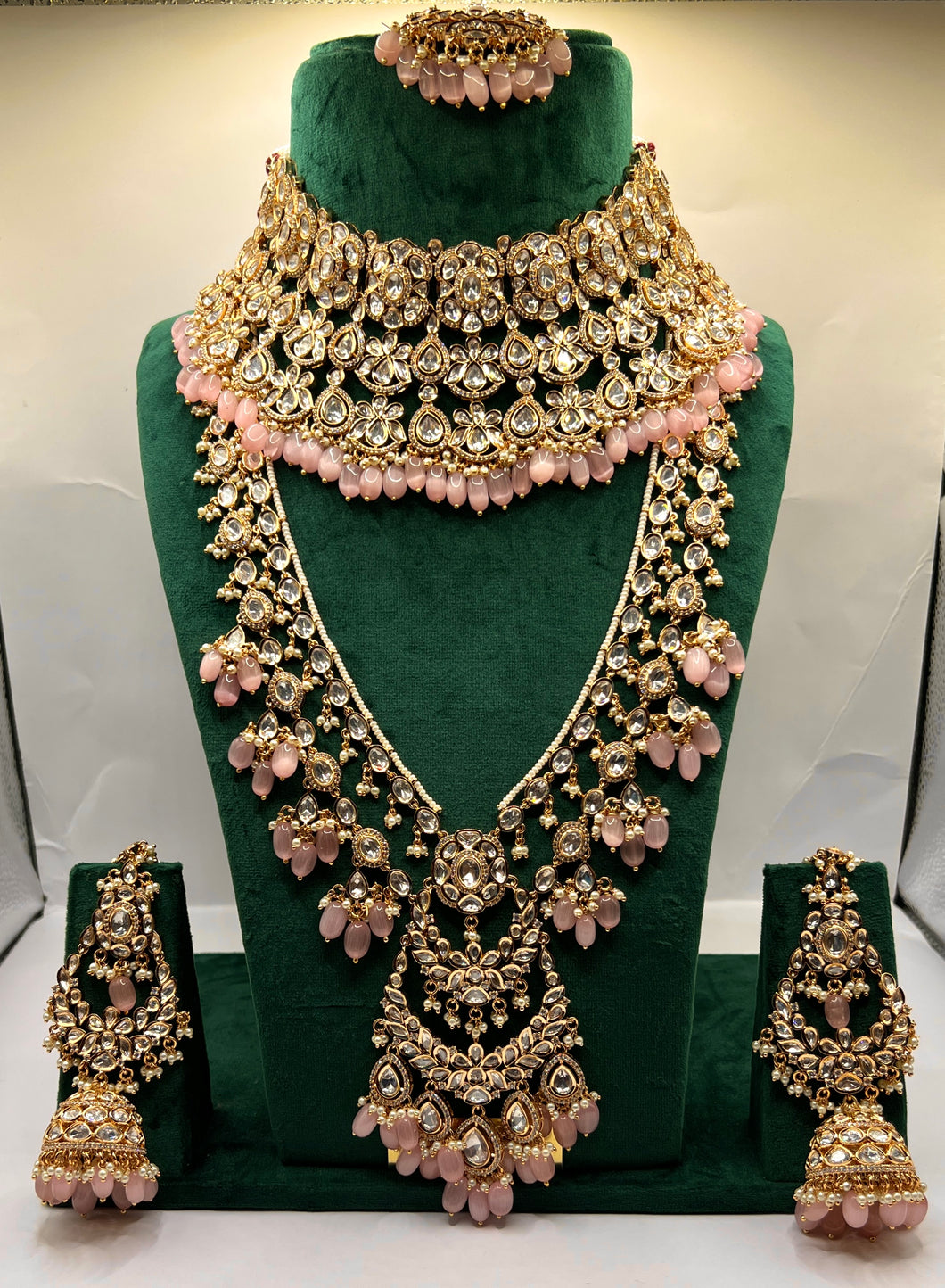 Pink Paachi Kundan Bridal Set