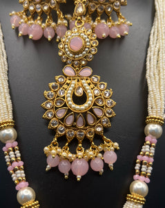 Pink and White Golden Beaded Necklace
