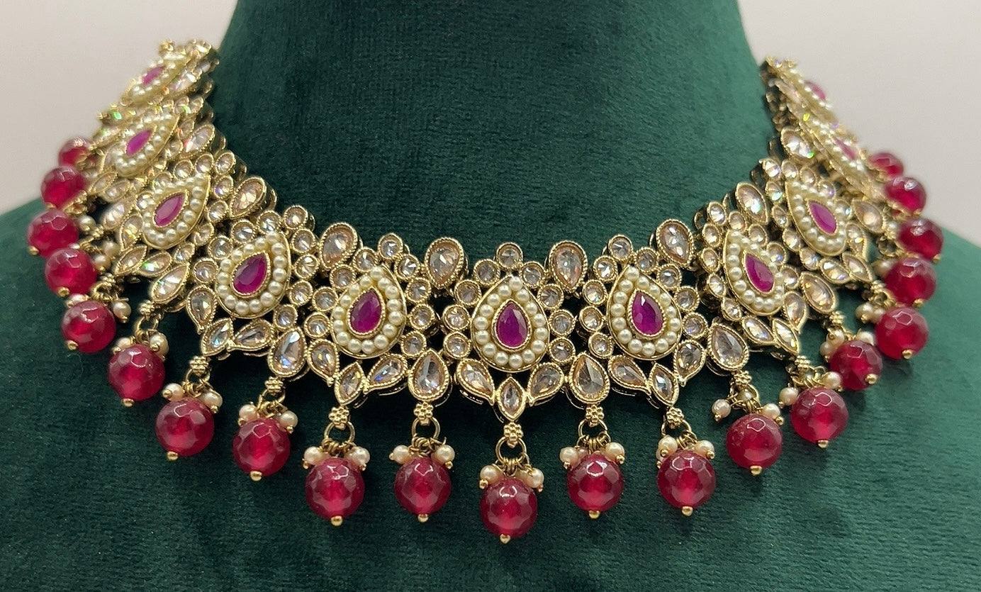 Ruby Dull Gold Necklace