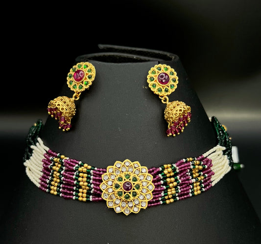 Ruby Green Pearl Choker