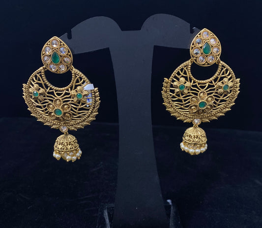 Gold Polki Chandbali Jhumka Earrings