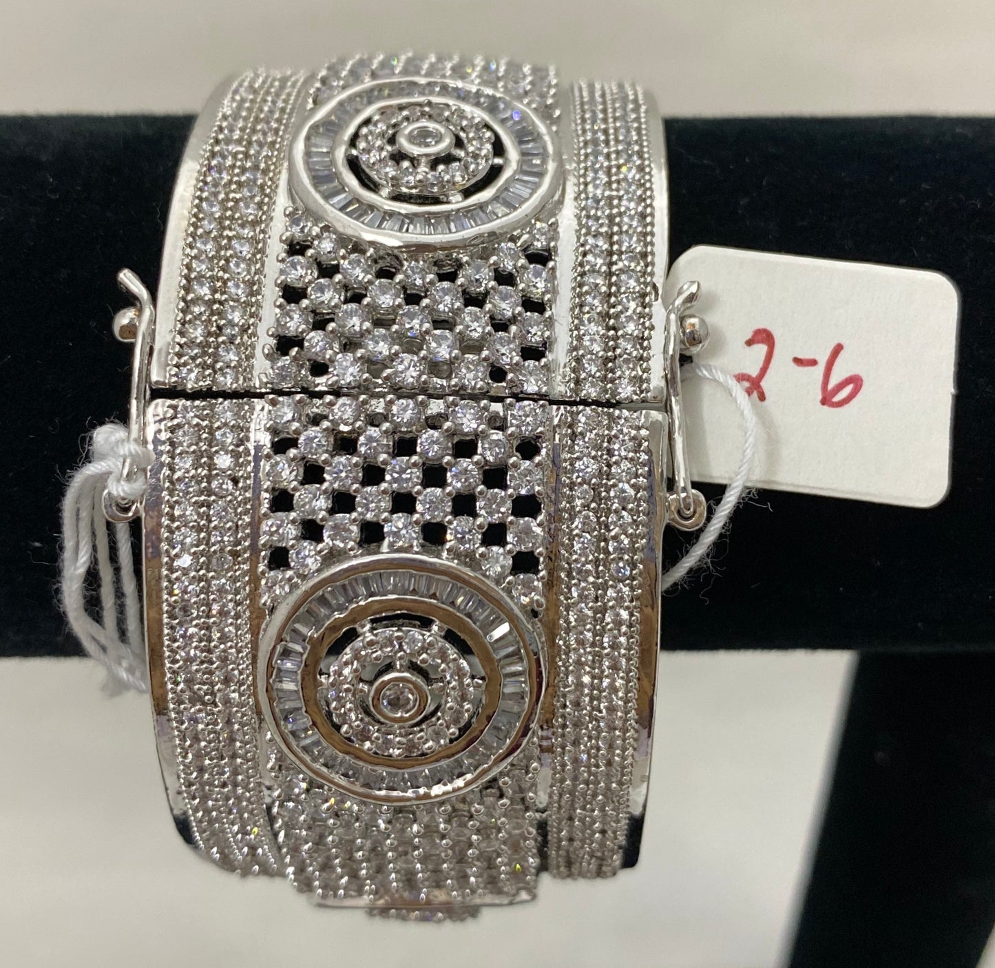 Silver Lock Kada with Baguette Size 2.8