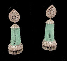 Load image into Gallery viewer, Silver Jhumka in Pink/Mint Green Hydro Bead
