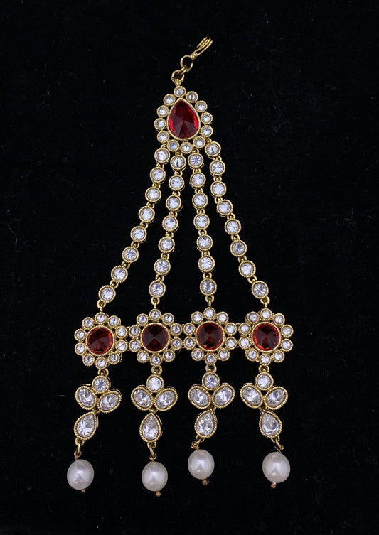 Maroon Stone Polki Kundan Jhumar/Paasa