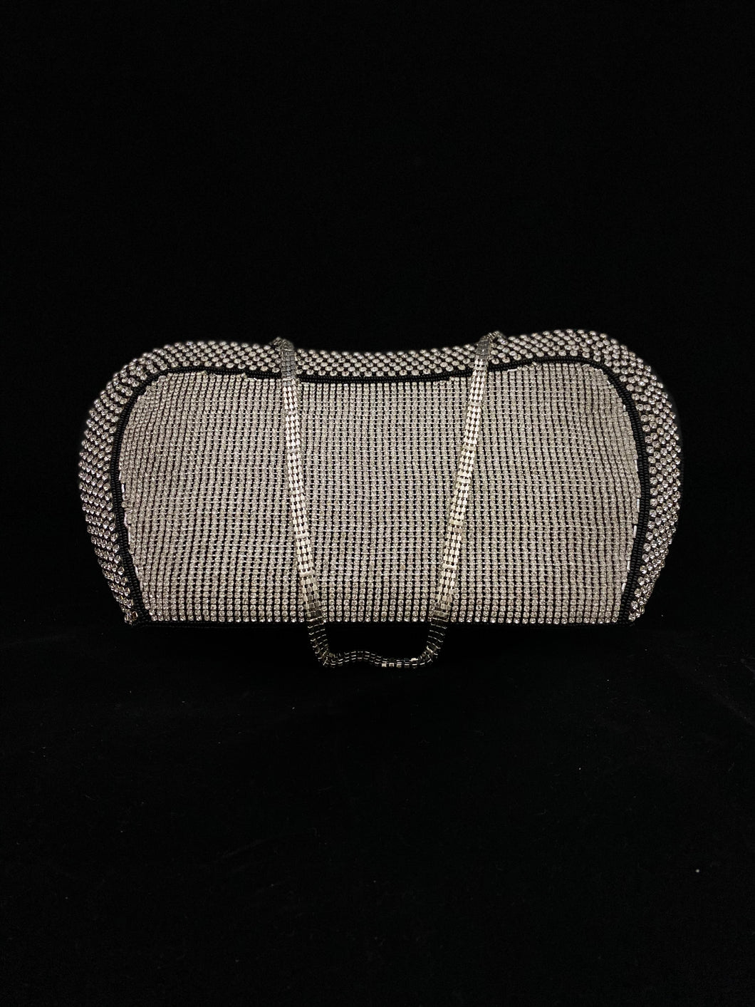 Evening Clutches(Purse) Black Beads, Silver Stones, with Unique Shape
