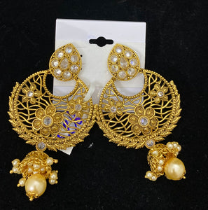 Gold Polki Chandbali Jhumka Earrings