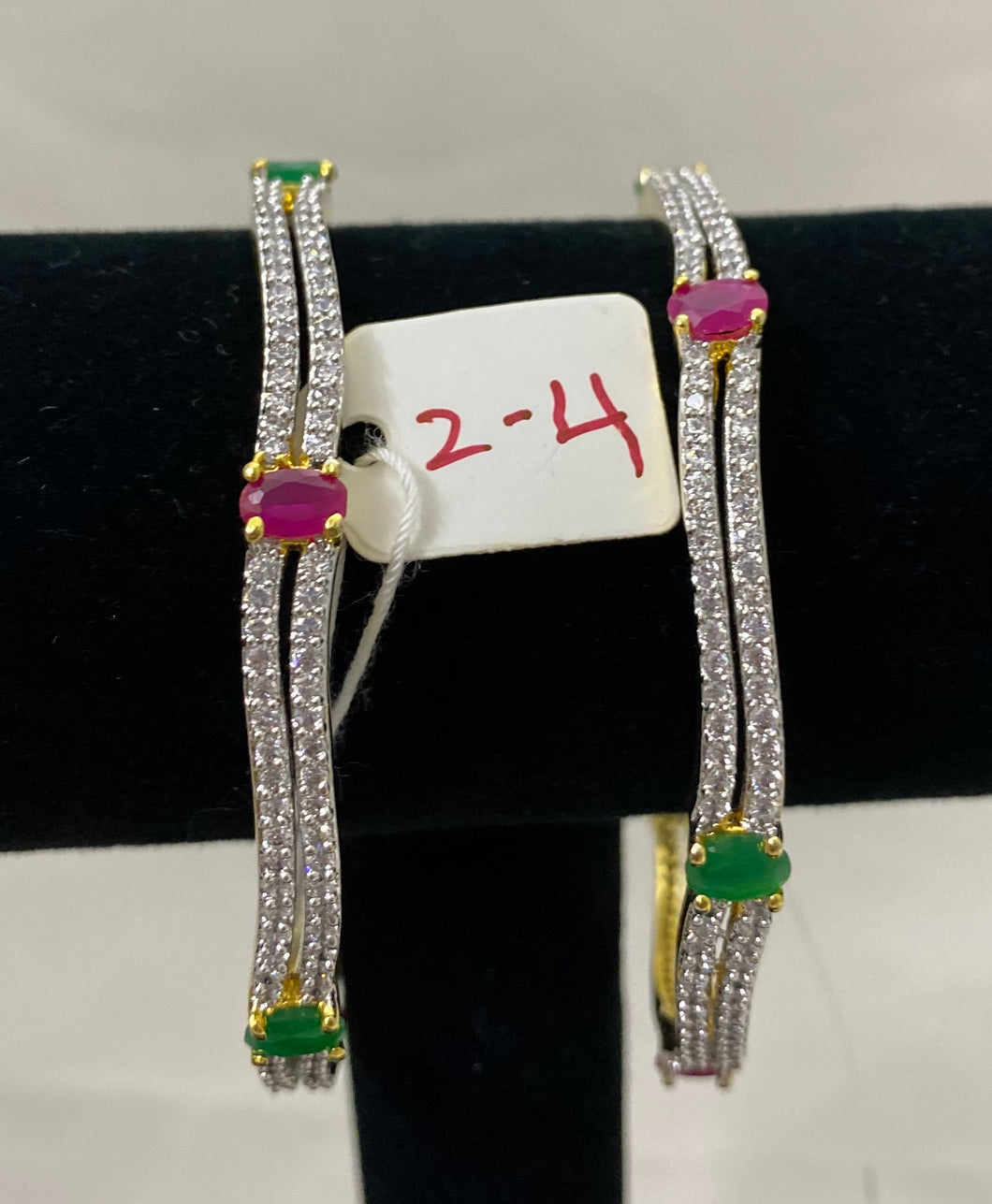 Two Tone Size 2.4 with Pink, Green Stone without Lock
