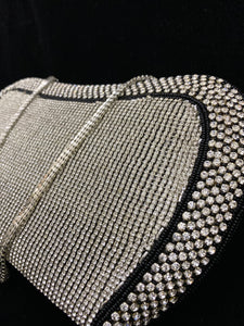Evening Clutches(Purse) Black Beads, Silver Stones, with Unique Shape
