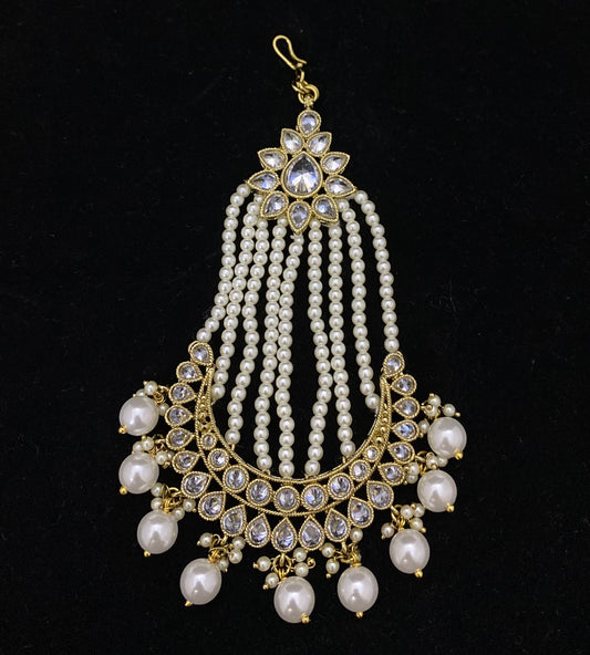 Pearl White Stones Jhumar/Paasa