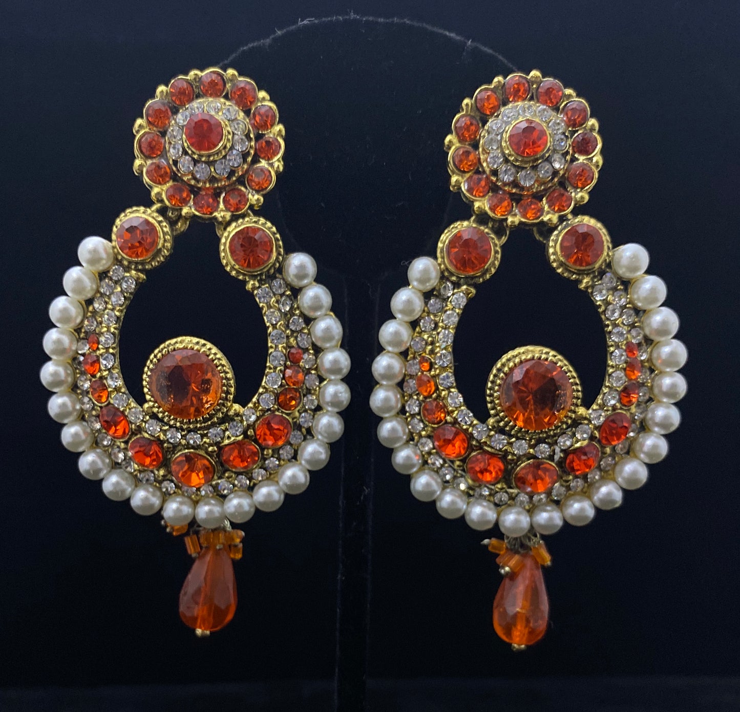 Orange with Pearl Imitation Earring