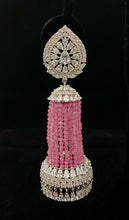 Load image into Gallery viewer, Silver Jhumka in Pink/Mint Green Hydro Bead
