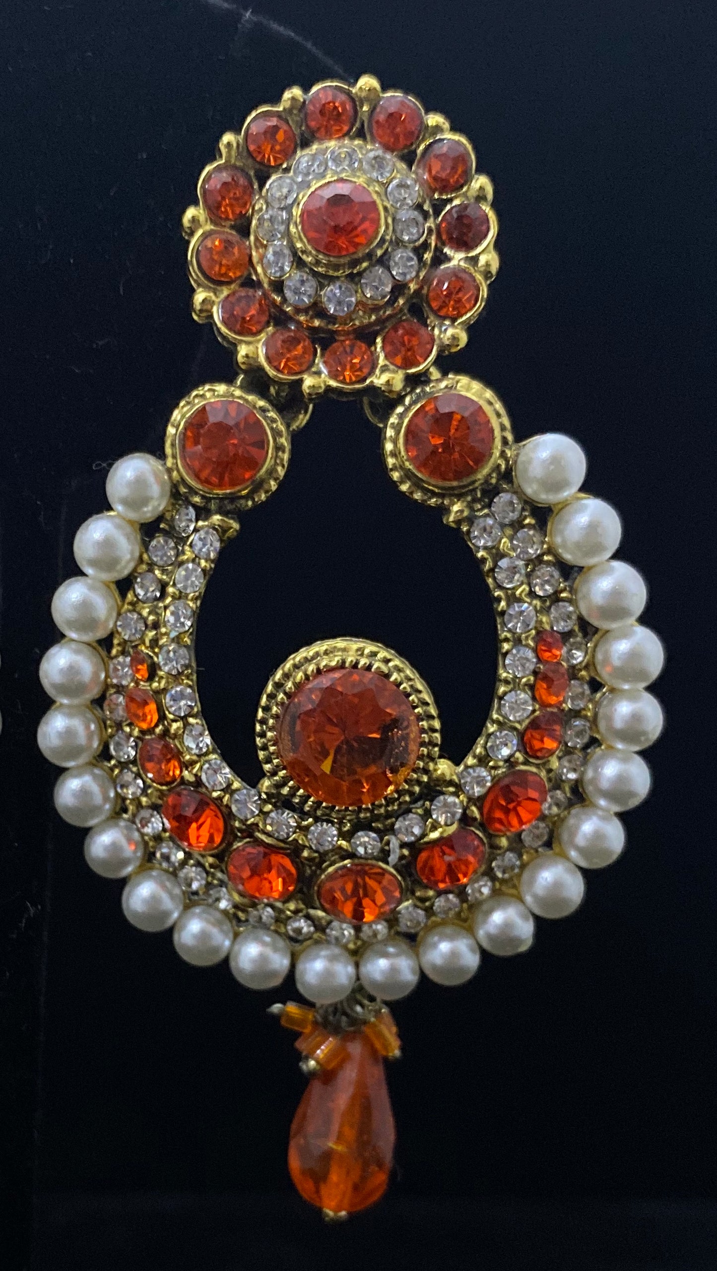 Orange with Pearl Imitation Earring