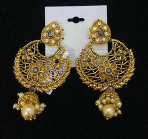 Gold Polki Chandbali Jhumka Earrings