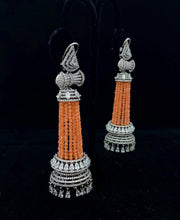 Load image into Gallery viewer, Black Finish Peach/Lavender Hydro Bead Jhumka
